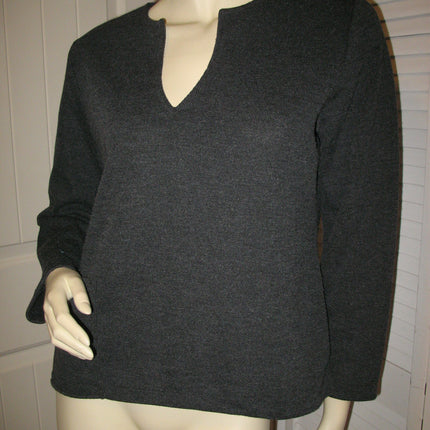 Womens Sweaters Tops Dark GRAY GREY LONG SLEEVE V-NECK VNECK TOP SWEATSHIRT SWEATER SHIRTS Winter Clothes Clothing Front Pocket size Medium Women Cheap Affordable Clothes Clothing Fashion Wear Wears Cold Winter Fall Season Days