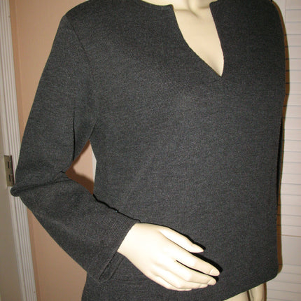 Womens Sweaters Tops Dark GRAY GREY LONG SLEEVE V-NECK VNECK TOP SWEATSHIRT SWEATER SHIRTS Winter Clothes Clothing Front Pocket size Medium Women Cheap Affordable Clothes Clothing Fashion Wear Wears Cold Winter Fall Season Days
