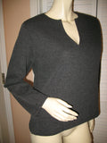 Womens Sweaters Tops Dark GRAY GREY LONG SLEEVE V-NECK VNECK TOP SWEATSHIRT SWEATER SHIRTS Winter Clothes Clothing Front Pocket size Medium Women Cheap Affordable Clothes Clothing Fashion Wear Wears Cold Winter Fall Season Days