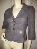Womens Blazers Tops GRAY GREY Black Check Checks Checkered Pattern 3/4 Sleeve V-NECK BLAZER TOP size Medium Career Office Wear Business Attire Cheap Affordable Women Fashion Clothes Clothing