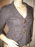 Womens Blazers Tops GRAY GREY Black Check Checks Checkered Pattern 3/4 Sleeve V-NECK BLAZER TOP size Medium Career Office Wear Business Attire Cheap Affordable Women Fashion Clothes Clothing
