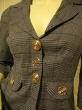 Candie's Womens Blazers V-Neck Blazer Jacket Top Check Checkered Gray Grey Black 3/4 Sleeve Medium Office Wear Business Attire