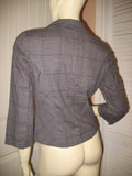 Candie's Womens Blazers V-Neck Blazer Jacket Top Check Checkered Gray Grey Black 3/4 Sleeve Medium Office Wear Business Attire