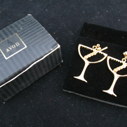NEW NIB VINTAGE AVON Surgical Steel Posts PIERCED DANGLING DANGLE EARRINGS Faux Pearls