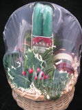 NEW 7pcs SET GREEN TAPER CANDLE CANDLES Glass Stripe Holders WICKER BASKET GIFT