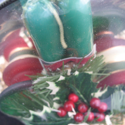 NEW 7pcs SET GREEN TAPER CANDLE CANDLES Glass Stripe Holders WICKER BASKET GIFT