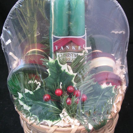 NEW 7pcs SET GREEN TAPER CANDLE CANDLES Glass Stripe Holders WICKER BASKET GIFT