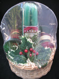 NEW 7pcs SET GREEN TAPER CANDLE CANDLES Glass Stripe Holders WICKER BASKET GIFT