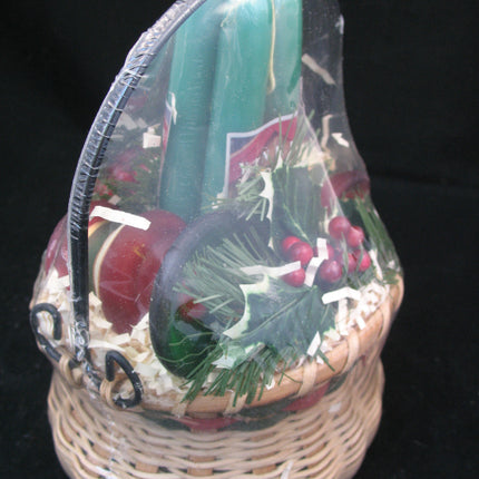 NEW 7pcs SET GREEN TAPER CANDLE CANDLES Glass Stripe Holders WICKER BASKET GIFT
