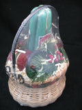 NEW 7pcs SET GREEN TAPER CANDLE CANDLES Glass Stripe Holders WICKER BASKET GIFT