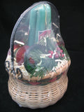 NEW 7pcs SET GREEN TAPER CANDLE CANDLES Glass Stripe Holders WICKER BASKET GIFT