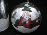 NEW 3pcs SET SILVER Glitter WINTER SNOW SNOWMAN Christmas PILLAR CANDLE CANDLES