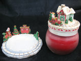 NEW CHRISTMAS SANTA CLAUS WORKSHOP RED Scented CANDLE JAR + Ceramic Topper Dish