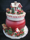 NEW CHRISTMAS SANTA CLAUS WORKSHOP RED Scented CANDLE JAR + Ceramic Topper Dish
