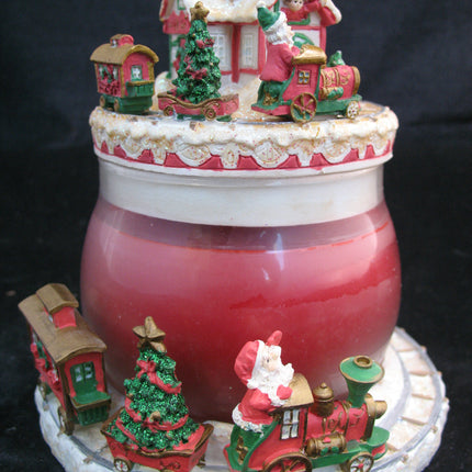 NEW CHRISTMAS SANTA CLAUS WORKSHOP RED Scented CANDLE JAR + Ceramic Topper Dish