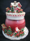 NEW CHRISTMAS SANTA CLAUS WORKSHOP RED Scented CANDLE JAR + Ceramic Topper Dish