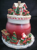 NEW CHRISTMAS SANTA CLAUS WORKSHOP RED Scented CANDLE JAR + Ceramic Topper Dish