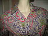 Womens Tops Multi Color Colored PINK PURPLE WHITE GREEN Paisley Print 3/4 Sleeve Button Down Shirt TOP 6 Small