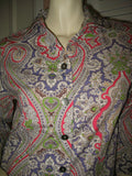Womens Tops Multi Color Colored PINK PURPLE WHITE GREEN Paisley Print 3/4 Sleeve Button Down Shirt TOP 6 Small