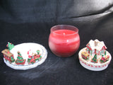 NEW CHRISTMAS SANTA CLAUS WORKSHOP RED Scented CANDLE JAR + Ceramic Topper Dish