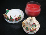 NEW CHRISTMAS SANTA CLAUS WORKSHOP RED Scented CANDLE JAR + Ceramic Topper Dish