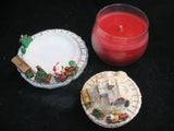 NEW CHRISTMAS SANTA CLAUS WORKSHOP RED Scented CANDLE JAR + Ceramic Topper Dish