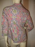 Womens Tops Multi Color Colored PINK PURPLE WHITE GREEN Paisley Print 3/4 Sleeve Button Down Shirt TOP 6 Small