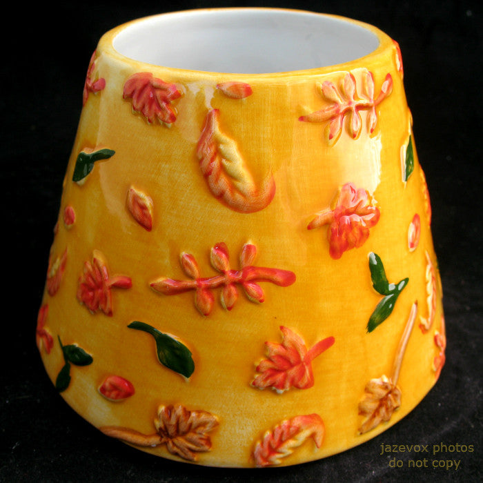 NEW Garden FLOWERS FLORAL YELLOW PAINTED CERAMIC Candle Lamp SHADE CANDLESHADE