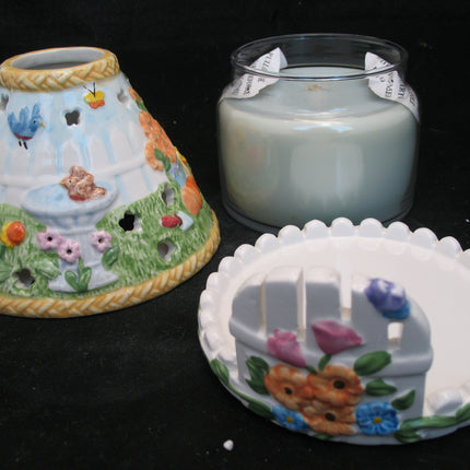 NEW NIB AVON SPRING FLORAL FLOWERS GARDEN Scented JAR CANDLE LIGHT Ceramic LAMP SHADE SET