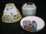 NEW NIB AVON SPRING FLORAL FLOWERS GARDEN Scented JAR CANDLE LIGHT Ceramic LAMP SHADE SET