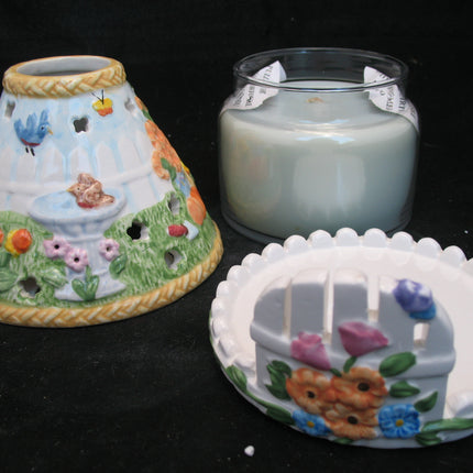 NEW NIB AVON SPRING FLORAL FLOWERS GARDEN Scented JAR CANDLE LIGHT Ceramic LAMP SHADE SET