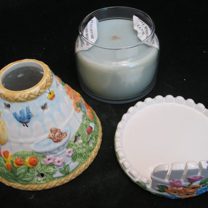 NEW NIB AVON SPRING FLORAL FLOWERS GARDEN Scented JAR CANDLE LIGHT Ceramic LAMP SHADE SET