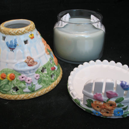 NEW NIB AVON SPRING FLORAL FLOWERS GARDEN Scented JAR CANDLE LIGHT Ceramic LAMP SHADE SET