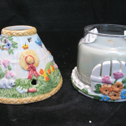 NEW NIB AVON SPRING FLORAL FLOWERS GARDEN Scented JAR CANDLE LIGHT Ceramic LAMP SHADE SET