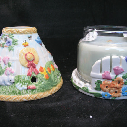 NEW NIB AVON SPRING FLORAL FLOWERS GARDEN Scented JAR CANDLE LIGHT Ceramic LAMP SHADE SET