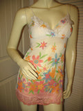 MADE In USA TWENTY ONE Womens Tops White Multi Color Colored Floral Flower Flowers Pattern Print SHEER Fabric See Through SPAGHETTI Strap Straps Cami CAMISOLE TOP Size Small Sexy Intimate Romantic Night Sleep Sleeping Wear Sleepwear Women Fashion Summer Clothes Clothing