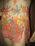 MADE In USA TWENTY ONE Womens Tops White Multi Color Colored Floral Flower Flowers Pattern Print SHEER Fabric See Through SPAGHETTI Strap Straps Cami CAMISOLE TOP Size Small Sexy Intimate Romantic Night Sleep Sleeping Wear Sleepwear Women Fashion Summer Clothes Clothing