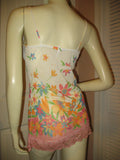 MADE In USA TWENTY ONE Womens Tops White Multi Color Colored Floral Flower Flowers Pattern Print SHEER Fabric See Through SPAGHETTI Strap Straps Cami CAMISOLE TOP Size Small Sexy Intimate Romantic Night Sleep Sleeping Wear Sleepwear Women Fashion Summer Clothes Clothing