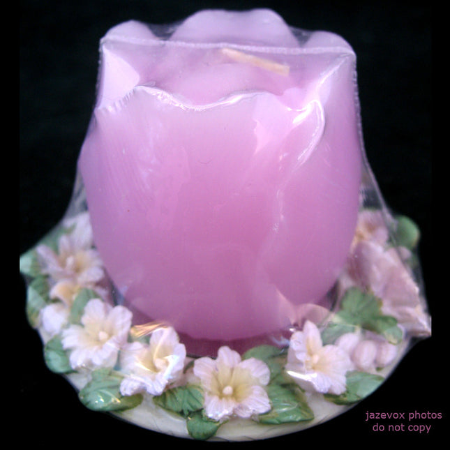 NEW PINK ROSE FLOWER CANDLE CERAMIC Display Floral Flowers HOLDER BASE DISH PLATE SET Candles HOLDERS