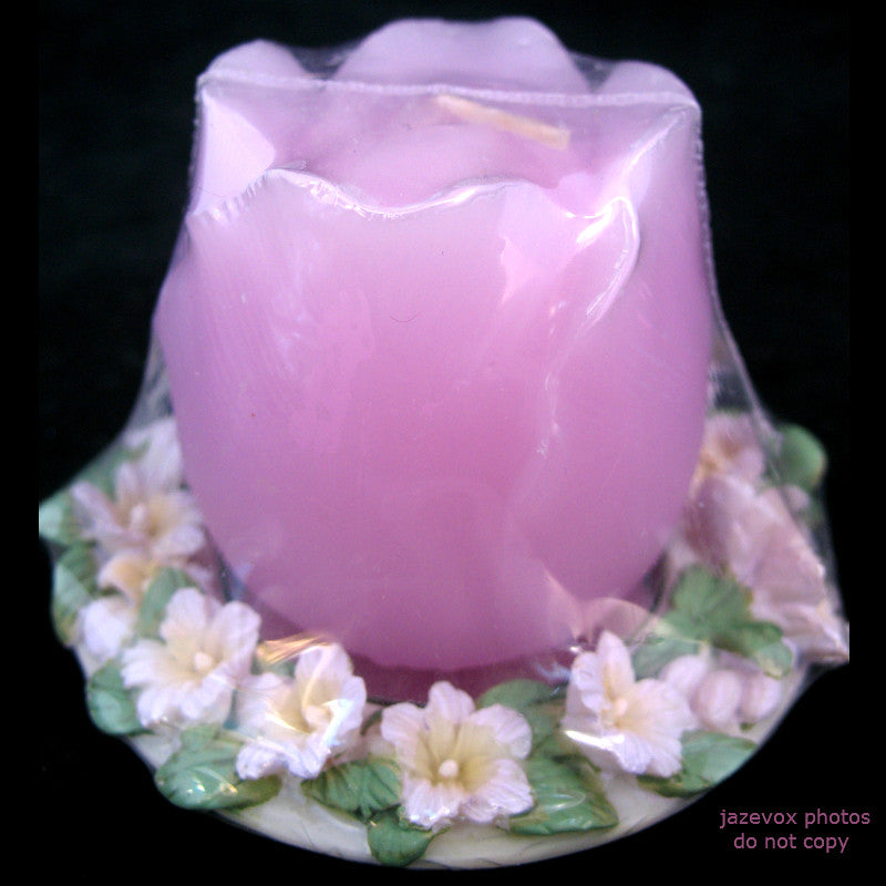 NEW PINK ROSE FLOWER CANDLE CERAMIC Display Floral Flowers HOLDER BASE DISH PLATE SET