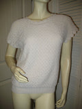 Womens Tops IVORY Dirty WHITE Knit Knitted Knitting Crochet Pattern CAP SLEEVE TOP BLOUSE Casual Clothes size Medium Women Cheap Affordable Clearance Clothing Wear