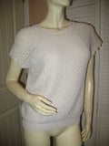 Womens Tops IVORY Dirty WHITE Knit Knitted Knitting Crochet Pattern CAP SLEEVE TOP BLOUSE Casual Clothes size Medium Women Cheap Affordable Clearance Clothing Wear