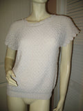 Womens Tops IVORY Dirty WHITE Knit Knitted Knitting Crochet Pattern CAP SLEEVE TOP BLOUSE Casual Clothes size Medium Women Cheap Affordable Clearance Clothing Wear