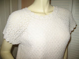 Womens Tops IVORY Dirty WHITE Knit Knitted Knitting Crochet Pattern CAP SLEEVE TOP BLOUSE Casual Clothes size Medium Women Cheap Affordable Clearance Clothing Wear
