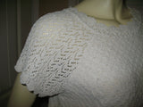Womens Tops IVORY Dirty WHITE Knit Knitted Knitting Crochet Pattern CAP SLEEVE TOP BLOUSE Casual Clothes size Medium Women Cheap Affordable Clearance Clothing Wear