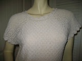 Womens Tops IVORY Dirty WHITE Knit Knitted Knitting Crochet Pattern CAP SLEEVE TOP BLOUSE Casual Clothes size Medium Women Cheap Affordable Clearance Clothing Wear