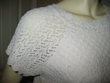 Womens Tops IVORY Dirty WHITE Knit Knitted Knitting Crochet Pattern CAP SLEEVE TOP BLOUSE Casual Clothes size Medium Women Cheap Affordable Clearance Clothing Wear