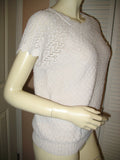 Womens Tops IVORY Dirty WHITE Knit Knitted Knitting Crochet Pattern CAP SLEEVE TOP BLOUSE Casual Clothes size Medium Women Cheap Affordable Clearance Clothing Wear