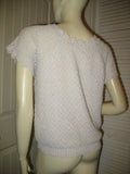 Womens Tops IVORY Dirty WHITE Knit Knitted Crochet CAP SLEEVE TOP SHIRT Casual Clothes Medium