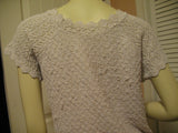 Womens Tops IVORY Dirty WHITE Knit Knitted Crochet CAP SLEEVE TOP SHIRT Casual Clothes Medium